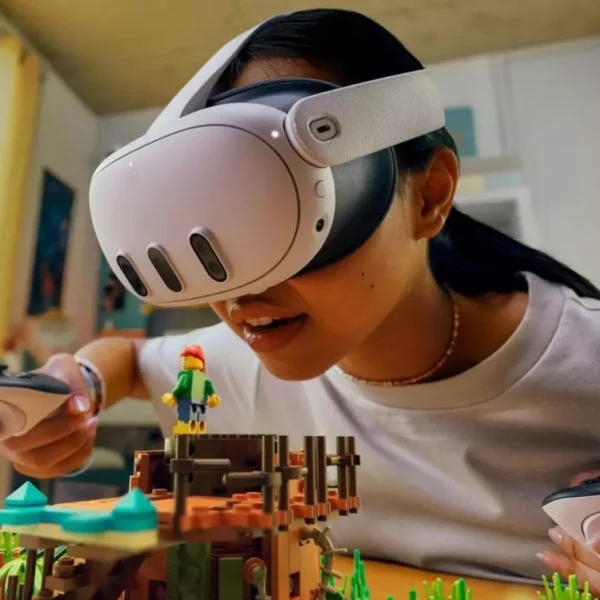woman wearing the meta quest 3 headest